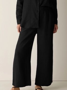 Eileen Fisher Organic Linen Wide-Leg Elastic-Waist Ankle